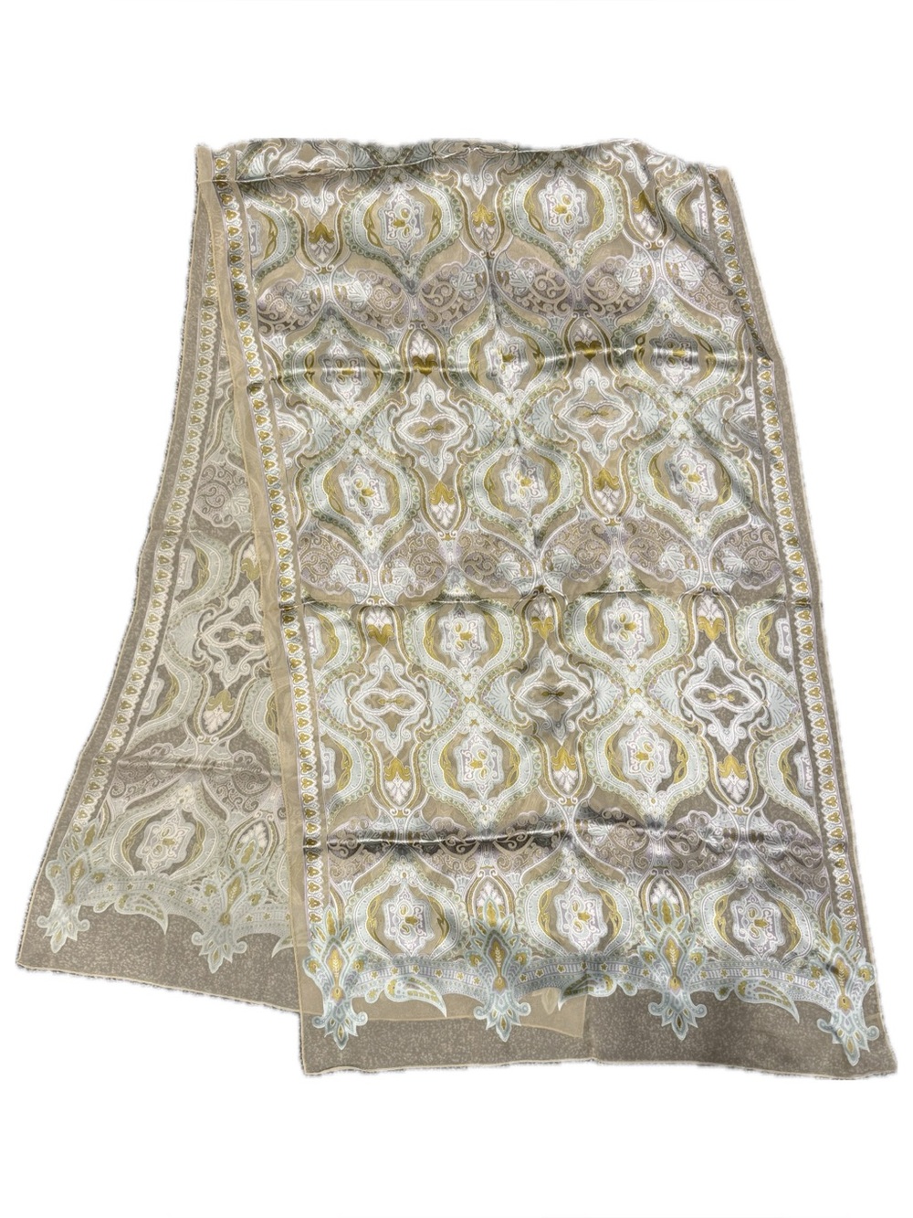 Vintage Ornate Silk Scarf in Champagne